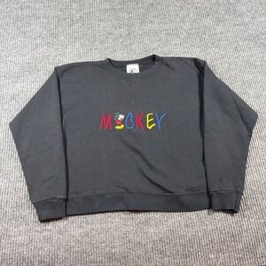 Vintage Mickey‎ & Co Sweatshirt Women's L Cropped Mickey Mouse Embroidered Black